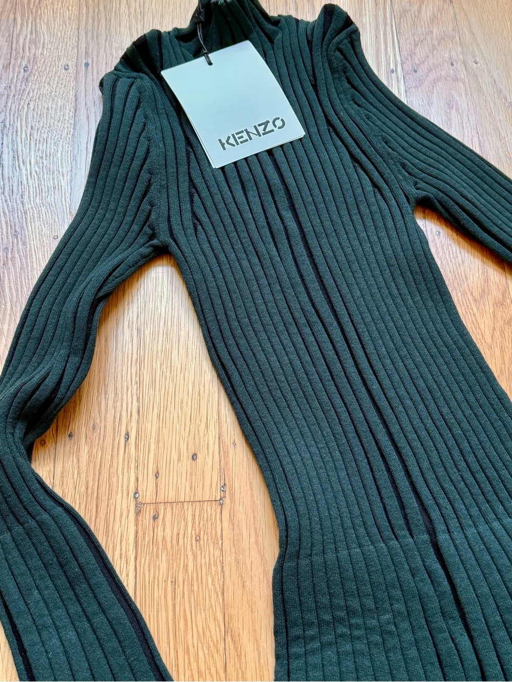 KENZO Ribbed Long-Sleeve Sweater Top in Color Pine Size Medium